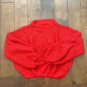 F21 Red balloon sleeve knit top sz S